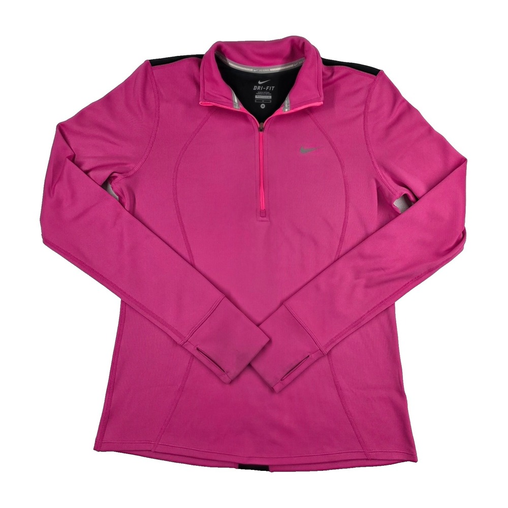 Womens‎ Nike Dri Fit Pullover Long Sleeve 1/4 Zip Hot Pink Shirt Running Walking